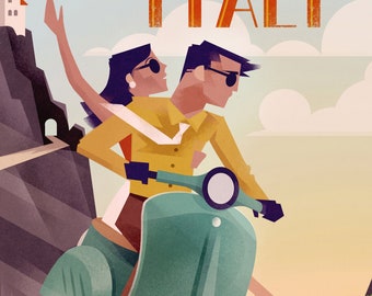 Arte de pared vintage, arte de pared de verano, impresión de Italia, arte de pared de Italia, descarga digital, arte IMPRIMIBLE, arte de pared grande, cartel de Italia, impresión de Italia