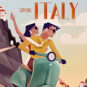 Vintage Travel Poster, Italy Print, Retro Travel Poster, Travel Print, Italy Travel Art, Travel Wall Decor, Vintage Travel Prints, FRAMED
