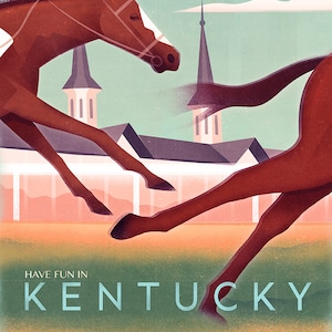 Vintage Travel Poster, Retro Poster, Kentucky, Horse Wall Art, Kentucky Derby Decorations, Kentucky Derby, Vintage Kentucky Derby, Horses