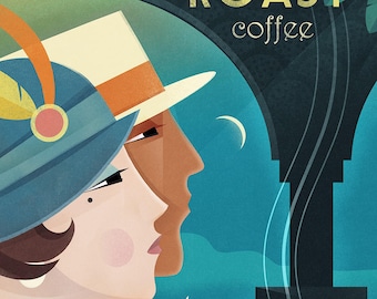 Vintage Travel Poster - Art Deco Art - Coffe - Instant Download - Retro Poster - Vintage Wall Decor - Vintage Wall Art - Art Deco Poster