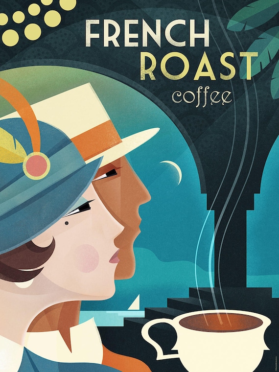 Vintage Travel Poster Art Deco Art Koffie Instant Download Retro