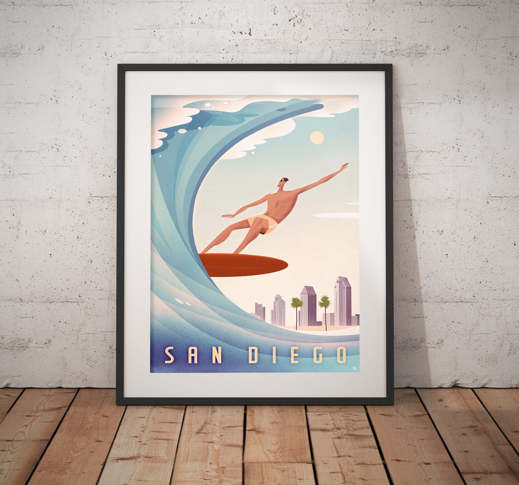 Cartel de viaje retro, San Diego, cartel de San Diego, surf de Baja  California, impresión de pared vintage, arte de pared de surf, arte de  pared de surf, decoración de pared, surf -, image size:1964x1836