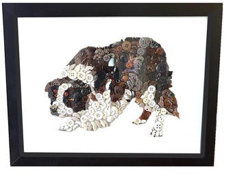 Mozaika z guzikami Border Collie 9x12" w ramce