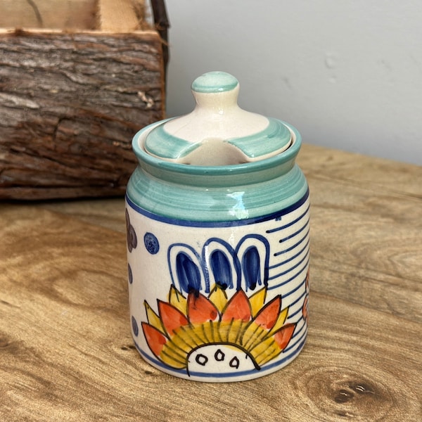 Jam Condiment Jar, Hand Painted, Made in India, Vintage Collectible, Home Shelf Decor, Table Decor, Ceramic