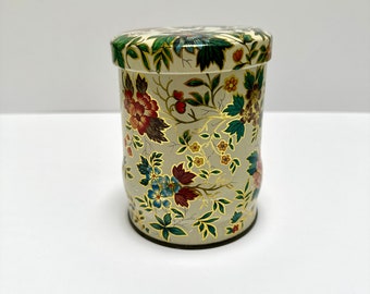 Vintage Tin by Daher, Made in England, Lidded, 5 Inches Tall, Floral Design, Collectible Metal Cannister, Home Shelf Decor, Kitchen.