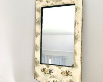 Decorative Mirror in Wood Hand-Painted Frame, Vintage, Wall Decor, Home Decor, Country Decor, Bathroom Mirror