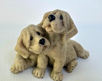 Pebbles and Patch Quarry Critters,2 Dogs, Vintage Figurine Toy, Collectible Puppies, Home Shelf Decor, Curio Cabinet Display