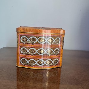 Trinket Box, Decorative Retro Tin, Collectible Vintage Storage, Home Shelf Decor, Table Decor, Costume Jewelry Box, Keepsake Box