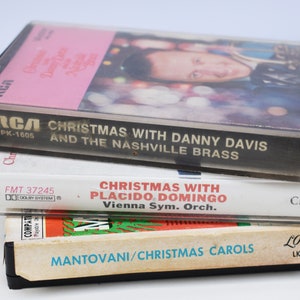 3 Christmas Cassettes, Holiday Music, Mantovani, Danny Davis and Nashville Brass, Placido Domingo, Vintage 1969, 1970, 1981 - Tested