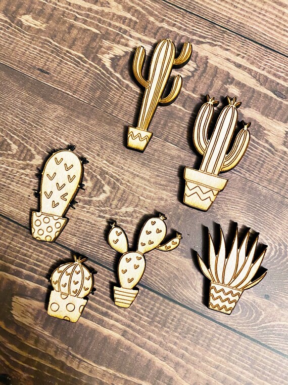 Mini Cactus Etched Wood Veneer Embellishments Scrapbooking Etsy
