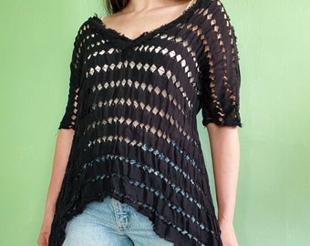 00s deep purple textured sheer 'new romantics' harlequin cut out blouse by free people