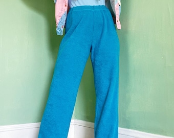nineties deep turquoise fuzzy terry cloth sweatpants