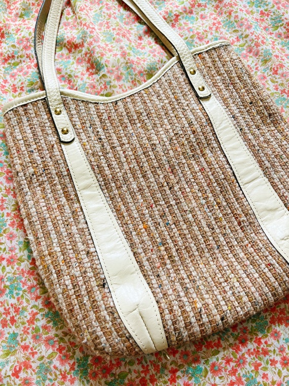 60s - 70s neutral boucle & white leather vintage … - image 8