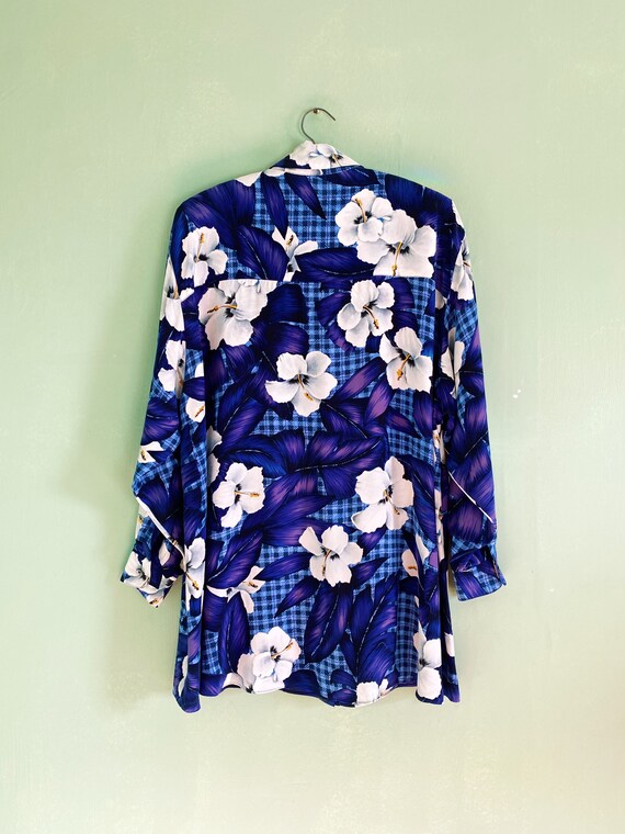 eighties / nineties funky silk plaid floral hawai… - image 7