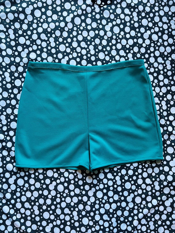 70s turquoise / teal blue hot pants / high waiste… - image 2