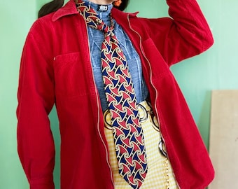vintage funky patterned navy red & gold silk tie