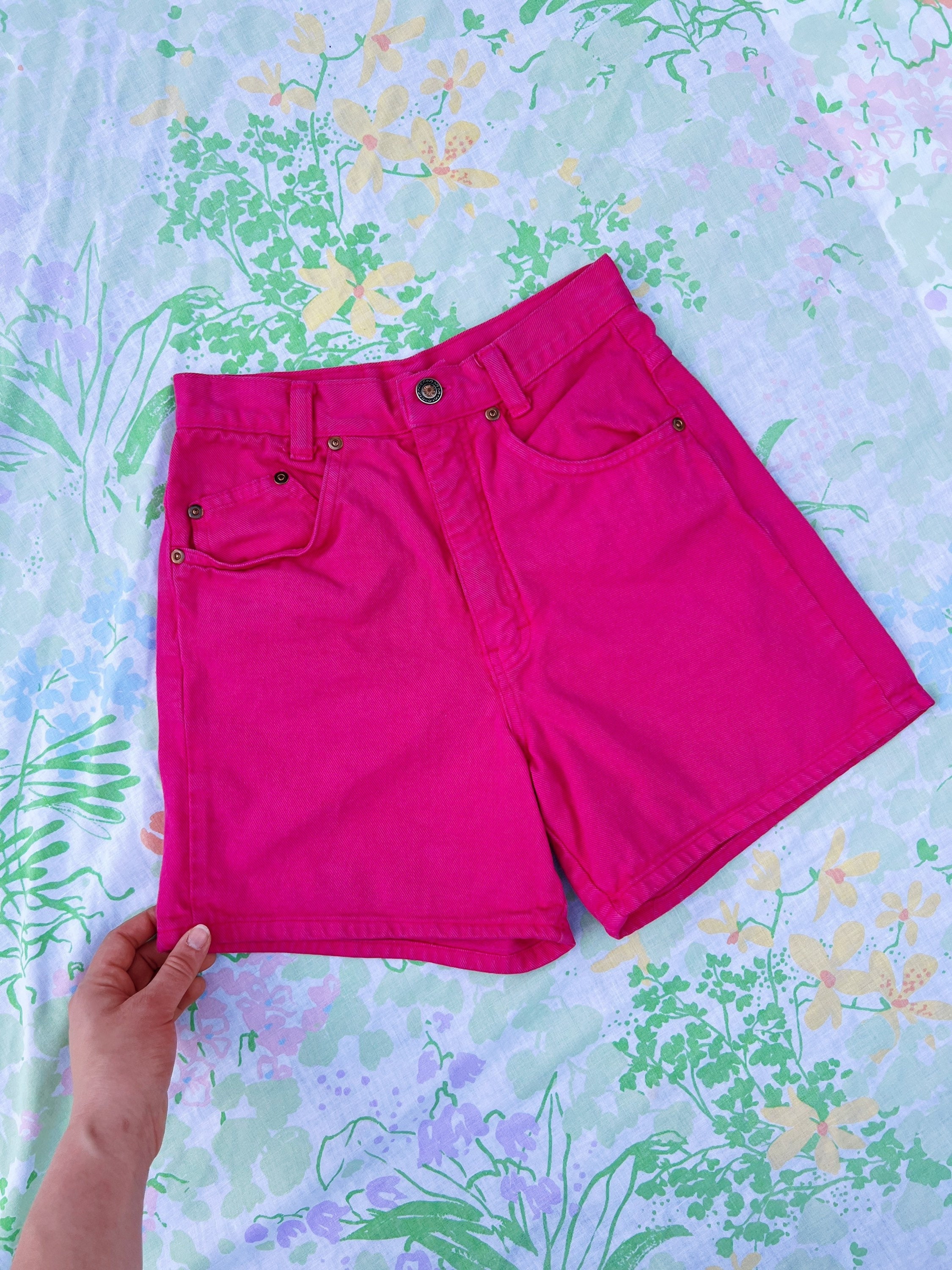 Hot pink denim shorts sale