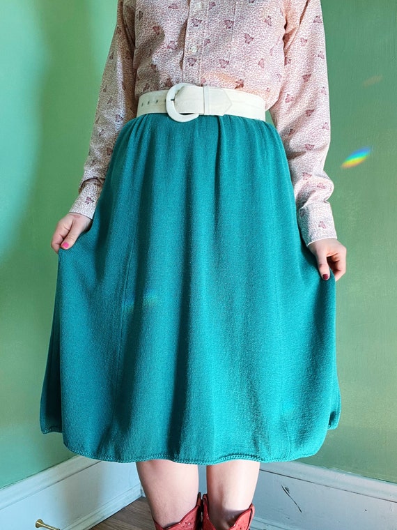 vintage colorful teal blue knit midi skirt with p… - image 7