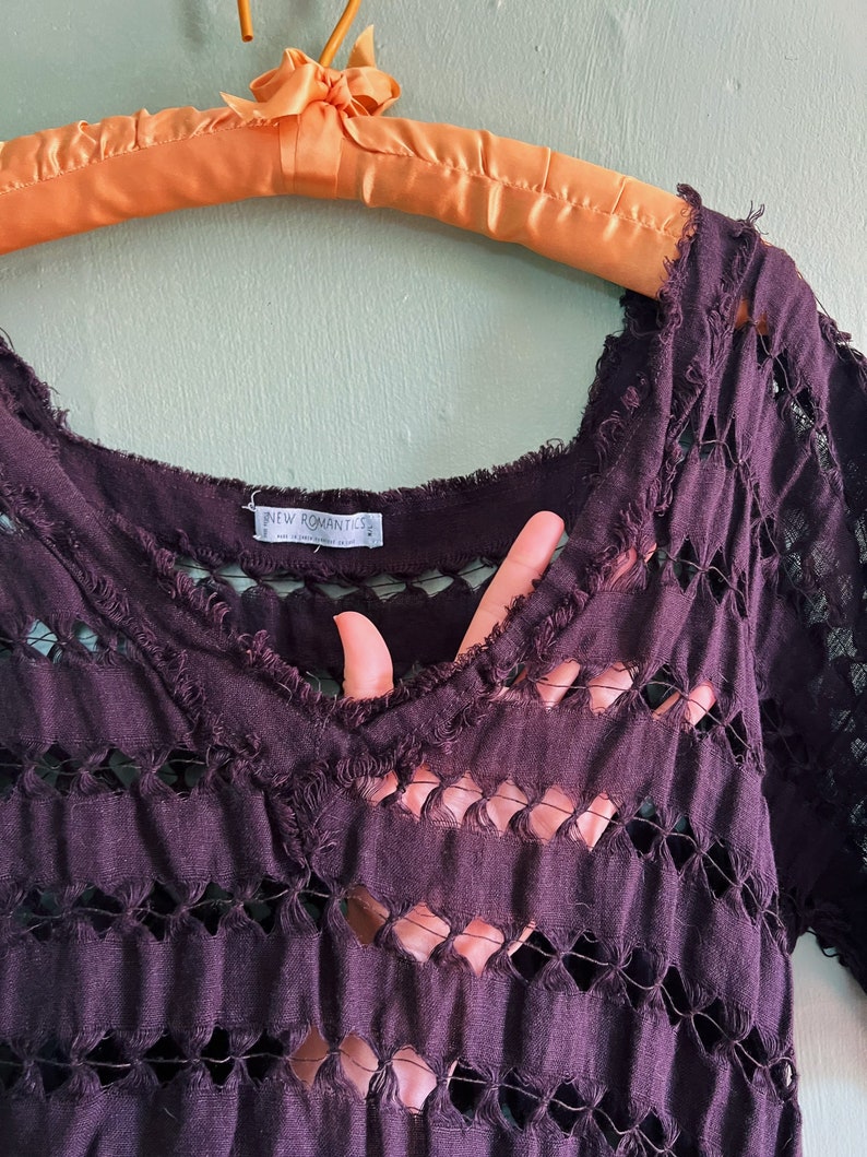 00s deep purple textured sheer 'new romantics' harlequin cut out blouse by free people afbeelding 7