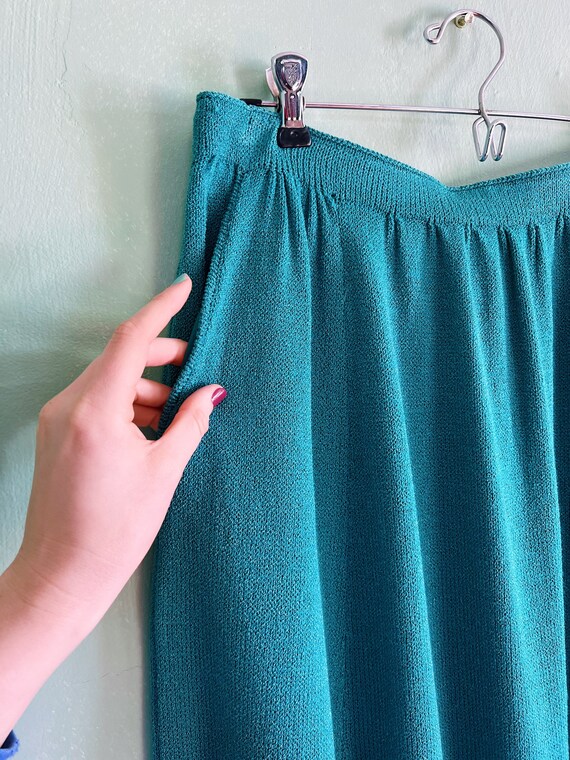 vintage colorful teal blue knit midi skirt with p… - image 4