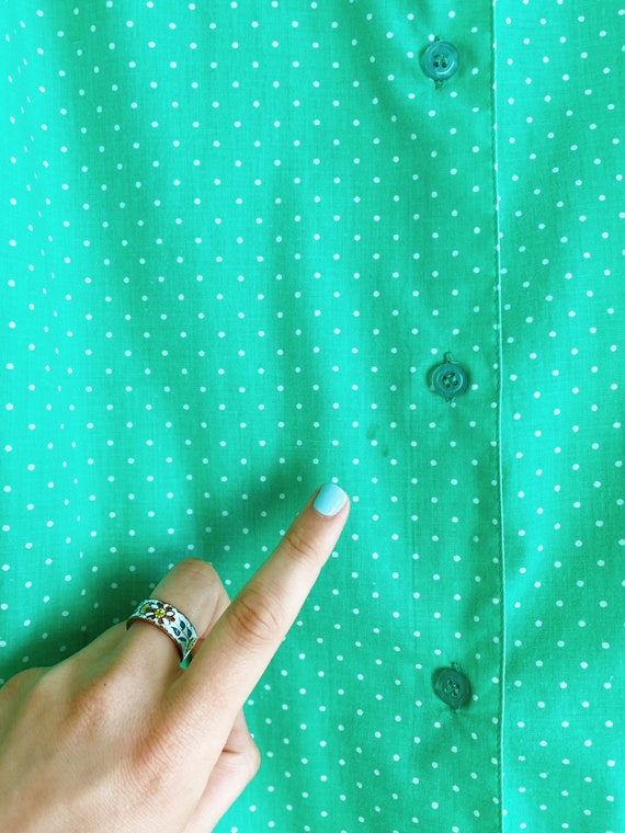 nineties sea foam green polka dot sleeveless shir… - image 10