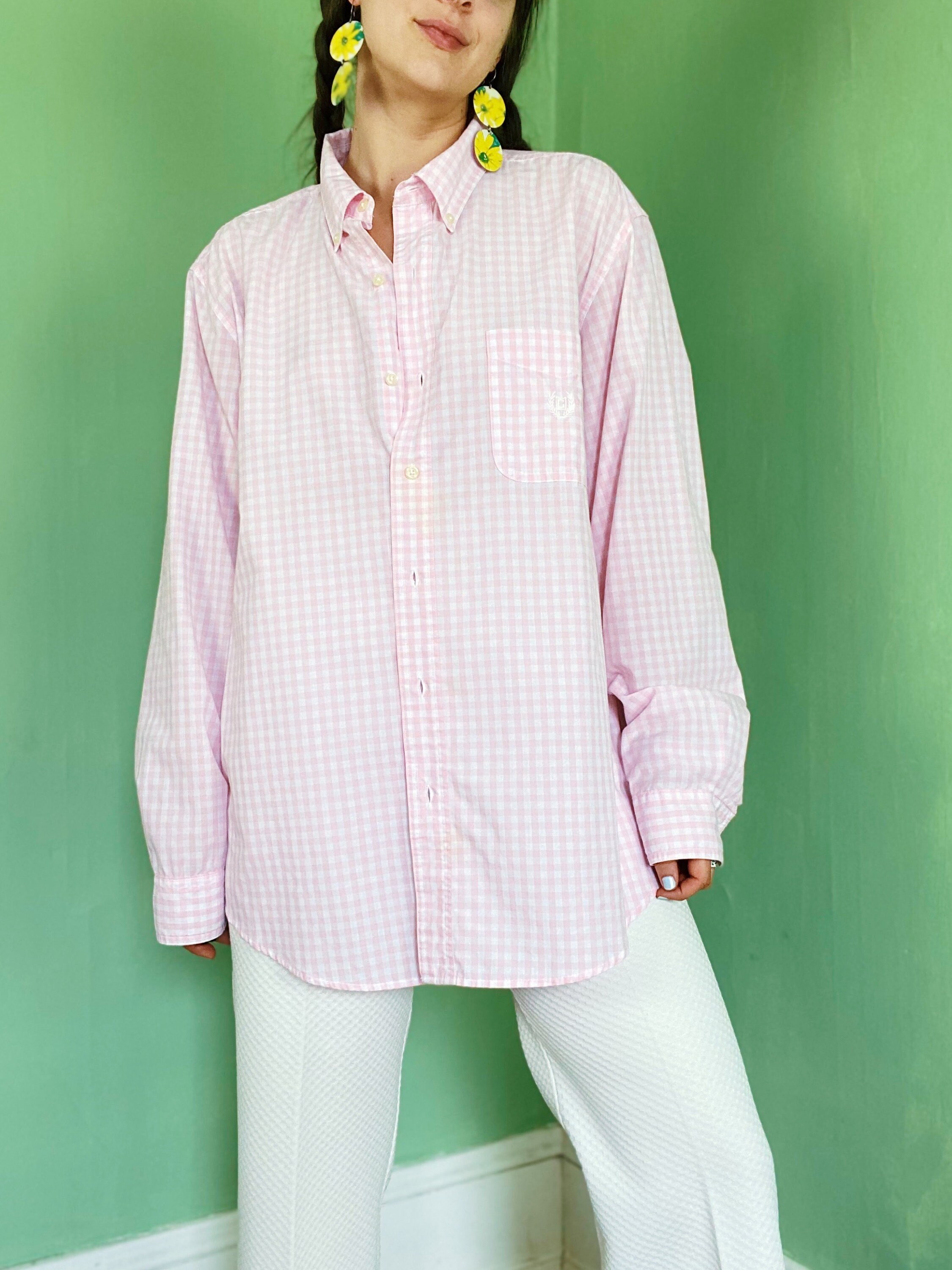 Soft Pink Gingham Button Down Shirt Etsy