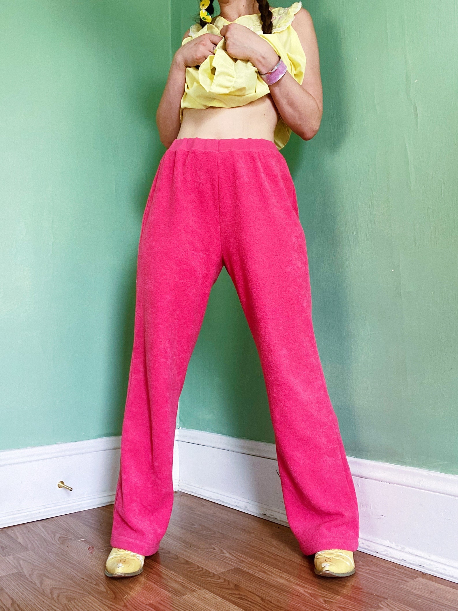 Nineties hot pink fuzzy terry cloth sweatpants | Etsy