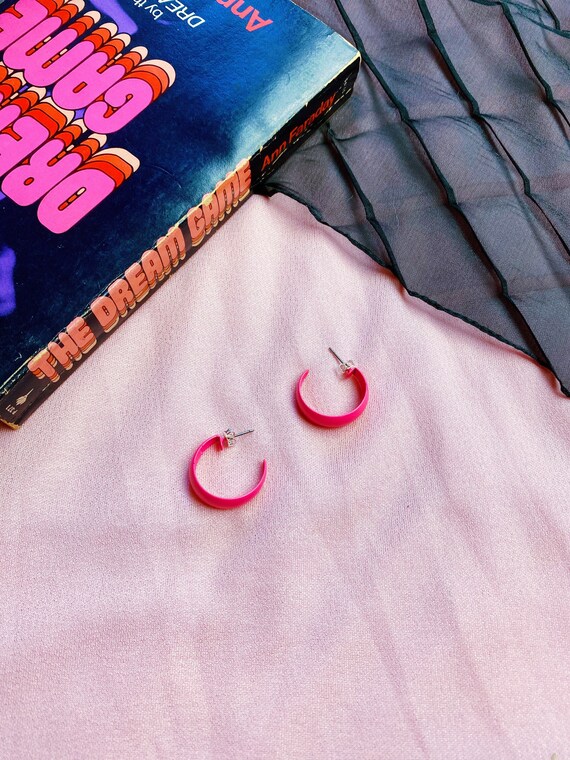 vintage neon pink baby loop hoops