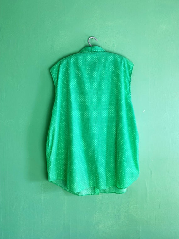 nineties sea foam green polka dot sleeveless shir… - image 7