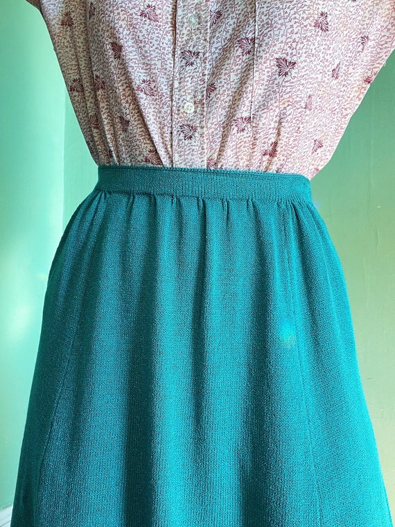 vintage colorful teal blue knit midi skirt with p… - image 3