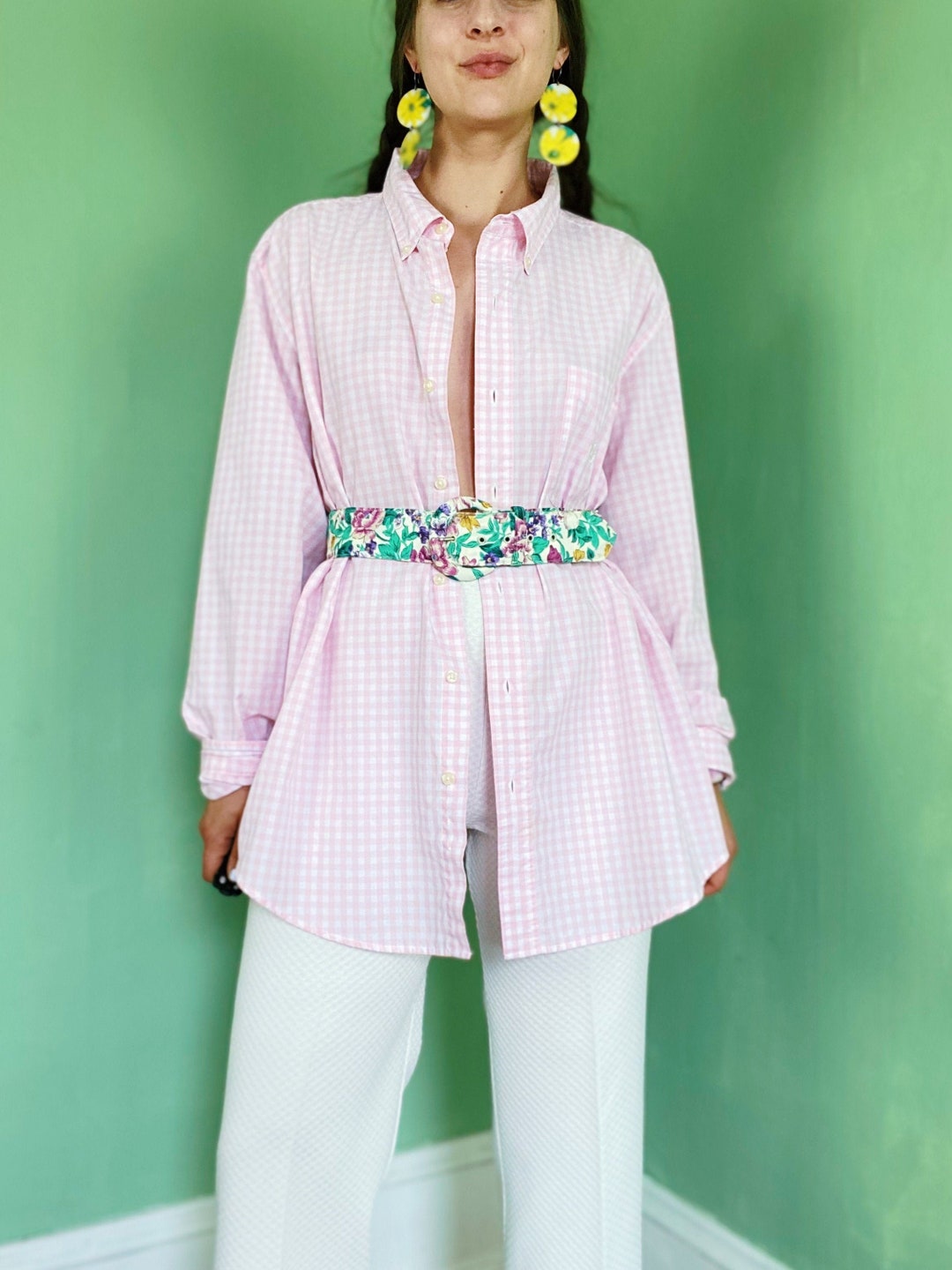 Soft Pink Gingham Button Down Shirt Etsy