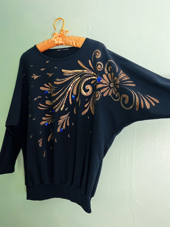 80s-90s swirly gold bedazzled sweater blouse