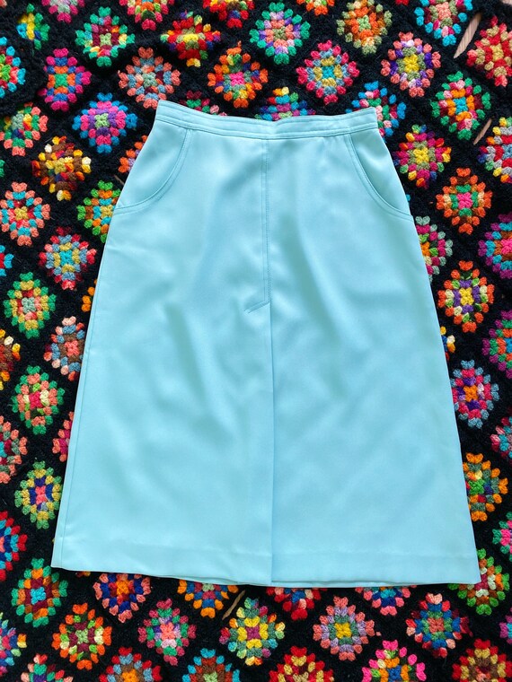 vintage 60s - 70s icy sea foam blue green midi sk… - image 2