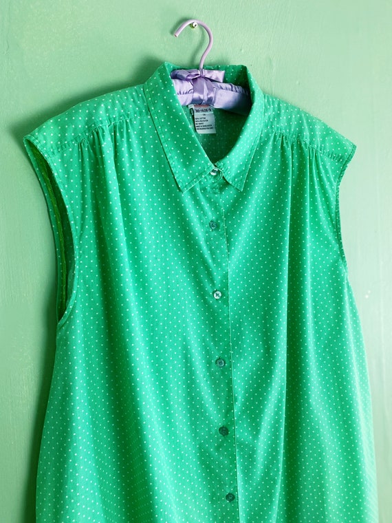 nineties sea foam green polka dot sleeveless shir… - image 5