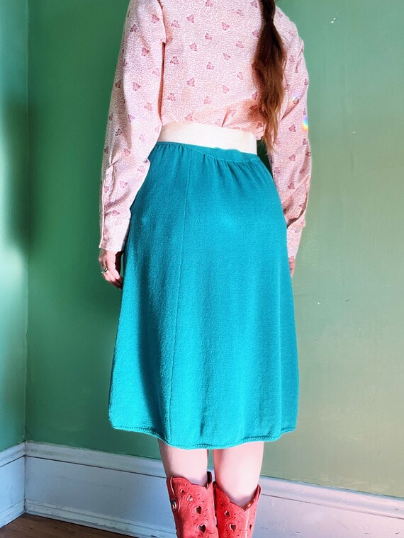 vintage colorful teal blue knit midi skirt with p… - image 10