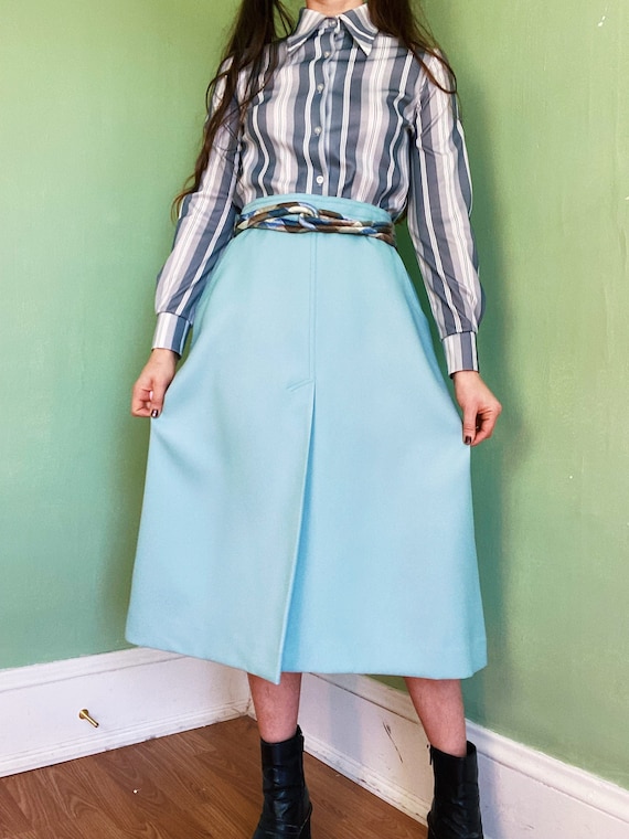 vintage 60s - 70s icy sea foam blue green midi sk… - image 1