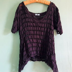 00s deep purple textured sheer 'new romantics' harlequin cut out blouse by free people afbeelding 9