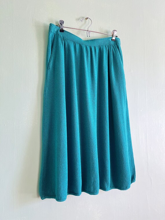 vintage colorful teal blue knit midi skirt with p… - image 6