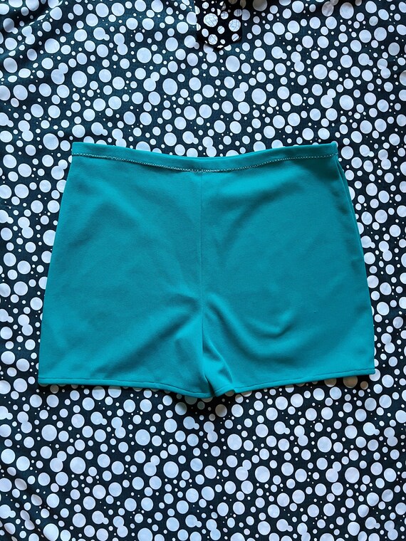 70s turquoise / teal blue hot pants / high waiste… - image 4