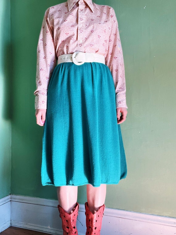 vintage colorful teal blue knit midi skirt with p… - image 1