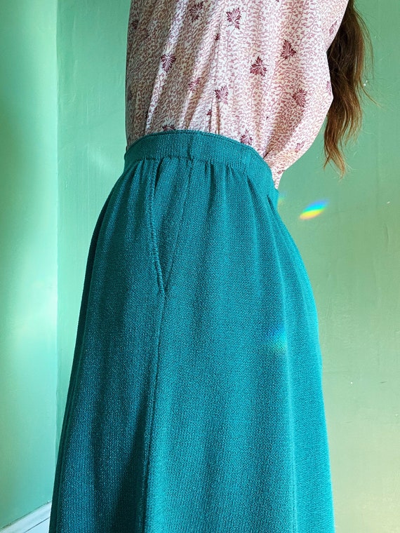 vintage colorful teal blue knit midi skirt with p… - image 5