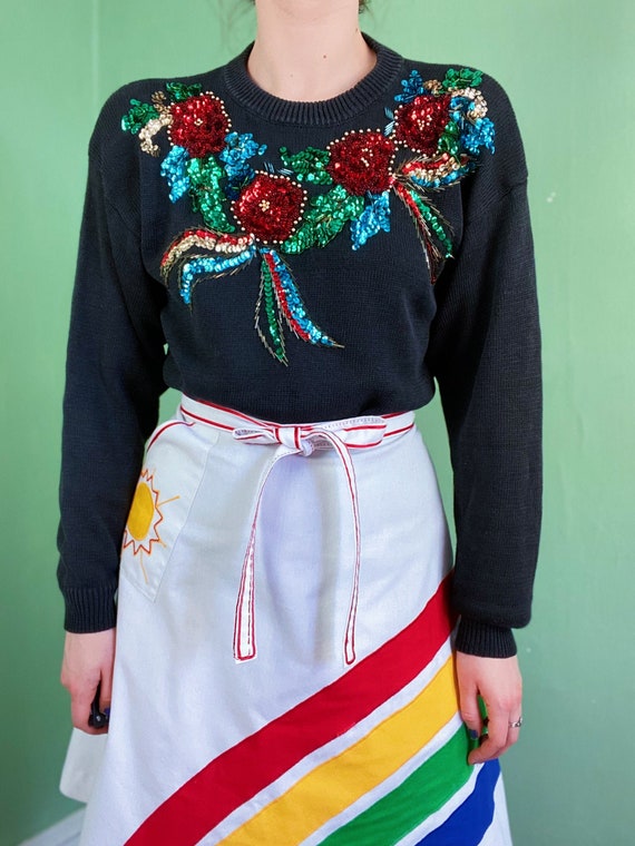 eighties embellished black knit sweater with spark