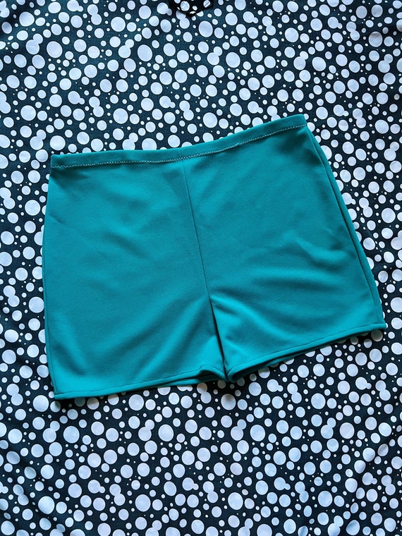 70s turquoise / teal blue hot pants / high waiste… - image 1