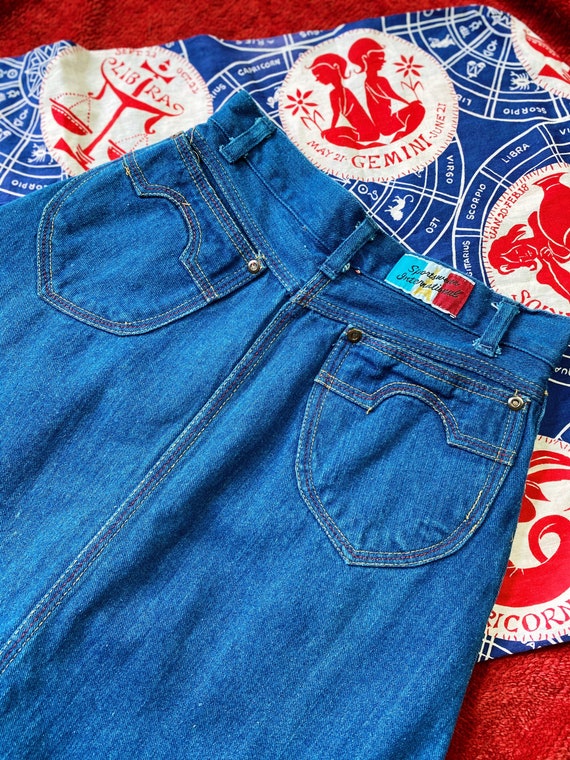 seventies western inspired denim high waisted skir