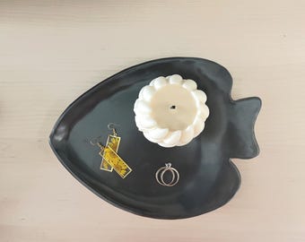 Handmade Black Ceramic Fish Plate – Stoneware Serving Platter – Coastal Home Decor – Nautical Gift – Unique Catchall Dish