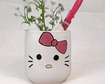 Cat planter Pen succulent holder  statue sculpture  pencil cup pot  eco friendly home decor
