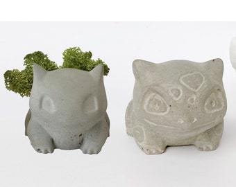 Estátua de concreto do Bulbasaur, decoração para casa, escultura, vaso francês para plantas aéreas, suculentas, suporte para velas de plantas aéreas, cactos, ecológico.