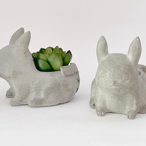Peut inclure: Deux pots de fleurs en forme de lapin en béton gris. Un lapin a une plante succulente verte à l'intérieur.
