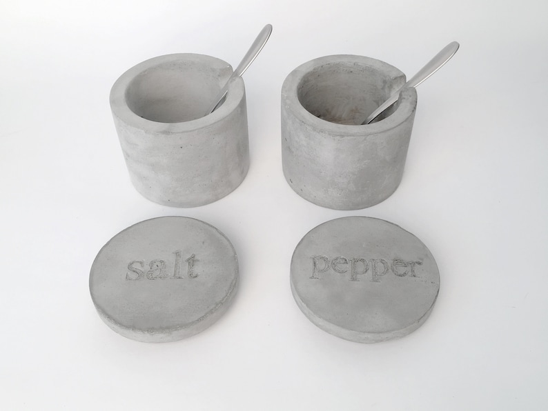 Concrete Salt Pepper with spoon Cellar with lid kitchenware Etsy
