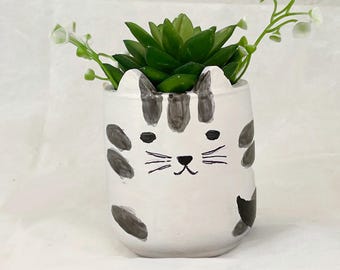 Cat planter Pen succulent holder  statue sculpture  pencil cup pot  eco friendly home decor